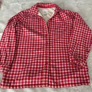 LL Bean Jacket Top Size M  Fleece‎ Lined Button Front Plaid Womens